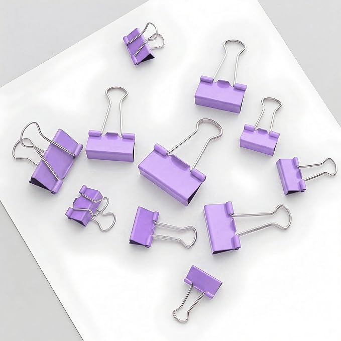 130 Pack Macaron Purple Binder Clips Assorted Sizes, Large Medium Small Mini 4 - Image 5