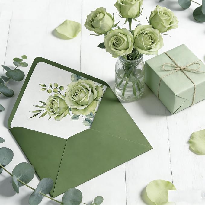 50 Pcs Olive Green Envelopes Floral Pattern 5x7 Envelopes - Image 6