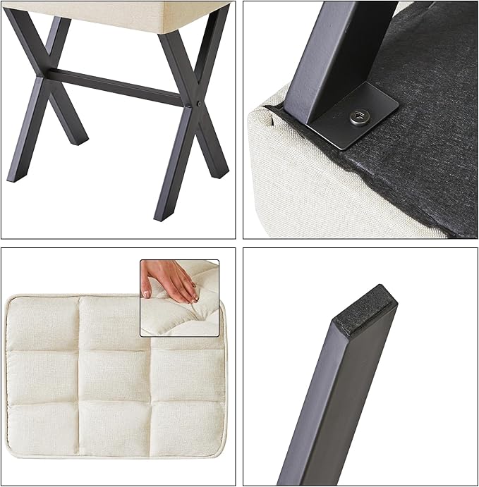IBUYKE Square Makeup Stool with X-Leg Foot Rest, Linen Footrest, Ottoman Seat, Multi-Use as Small Side Table, for Bedroom, Living Room, Linen LG-70Y-DeskLoop Office