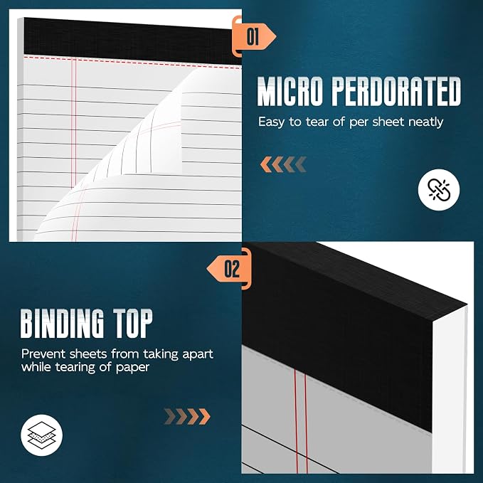 White Legal Note Pads 8.5''x 11'', 6 Pack Legal Paper Note Pads, Micro - Image 4