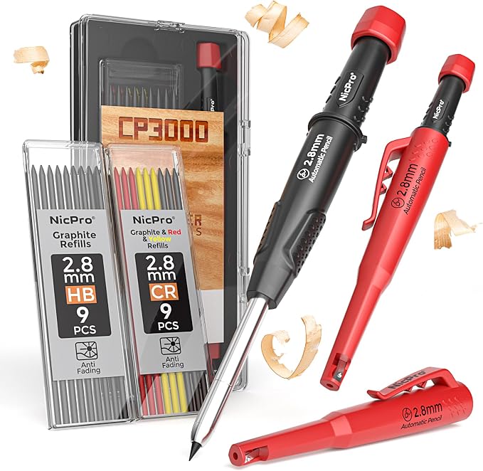 Nicpro Carpenter Pencil with Sharpener, CP3000 Carpenter Mechanical Pencils by Nicpro