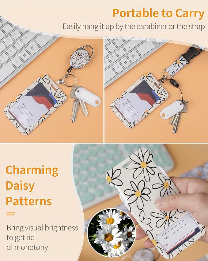 Uniclife 2 Pack Floral Sliding Badge Holder Flower Leaves Plastic Case - Image 2