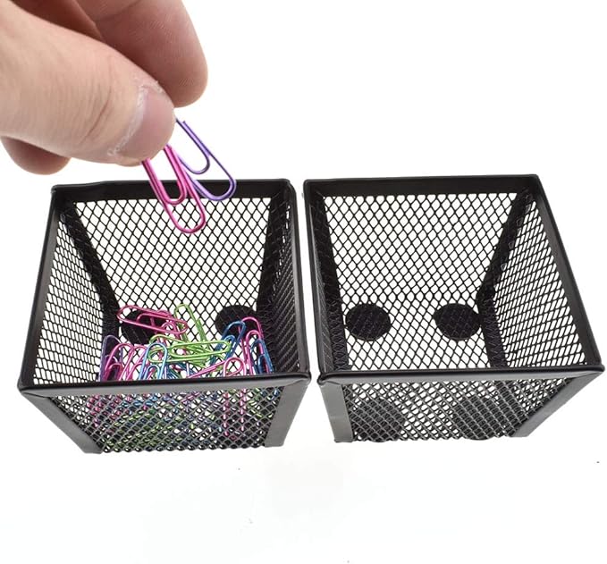 HAHIYO Stackable Paper Clip Mesh Holder cup 2.2" Height 2 Pack Black Sturdy PaperClip Holder Container for Desk Drawer Organizer Collection for Home Office School Soft Foam Feet No Sharp Edges-DeskLoop Office