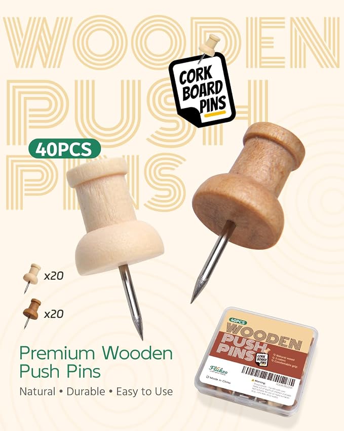 40 Pcs Wood Push Pins, Decorative Wooden Thumb Tacks - Image 4