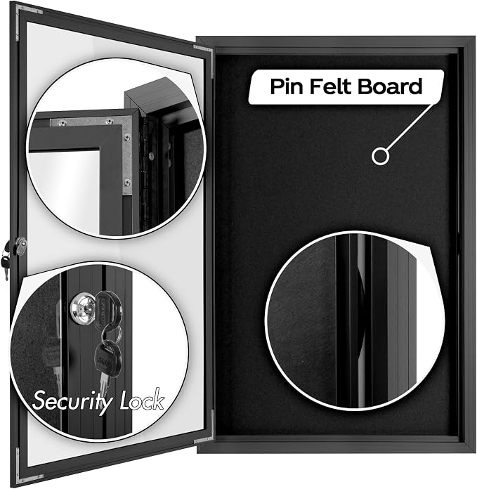 INNOVART Enclosed Bulletin Board 36” x 24”, Lockable Fabric Noticeboard - Image 3