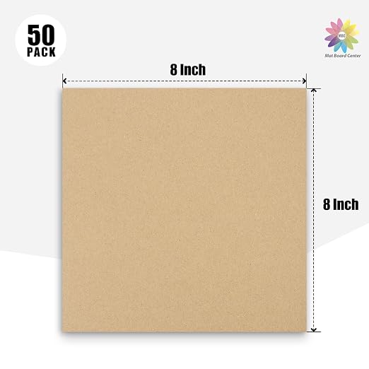 Mat Board Center, 50 Corrugated Cardboard Sheets 8x8 Inches Flat Card Board - Image 2