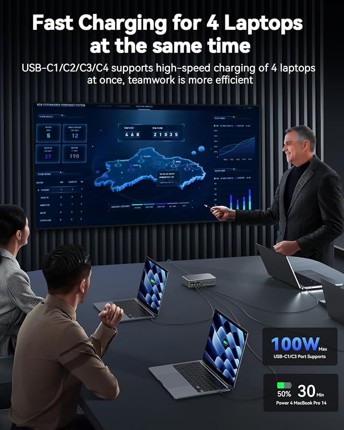 480W USB C Charger Block, Rocoren 10-Ports USB C Charging Station for Multiple Devices,PD 100W Type c Gan Fast Charger Station Multi USBC Charging Hub for Laptop MacBook HP iPad iPhone Samsung-DeskLoop Office