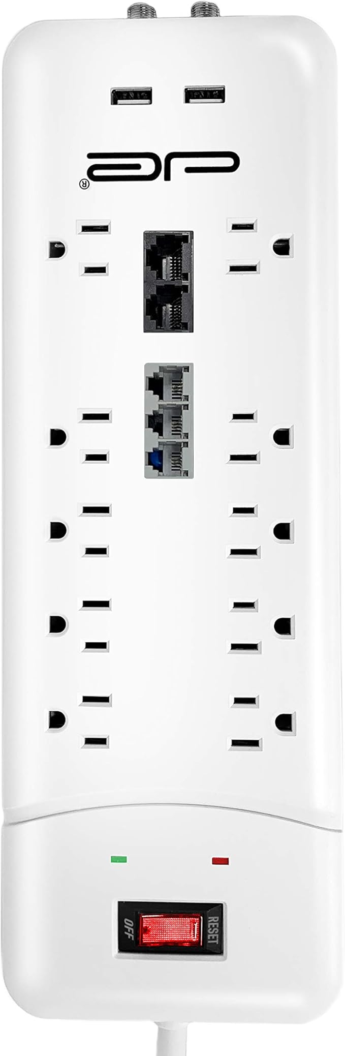 Digital Energy 10-Outlet Straight Plug 4050 Joules Heavy Duty Surge Protector (15 FT, WHT)-DeskLoop Office