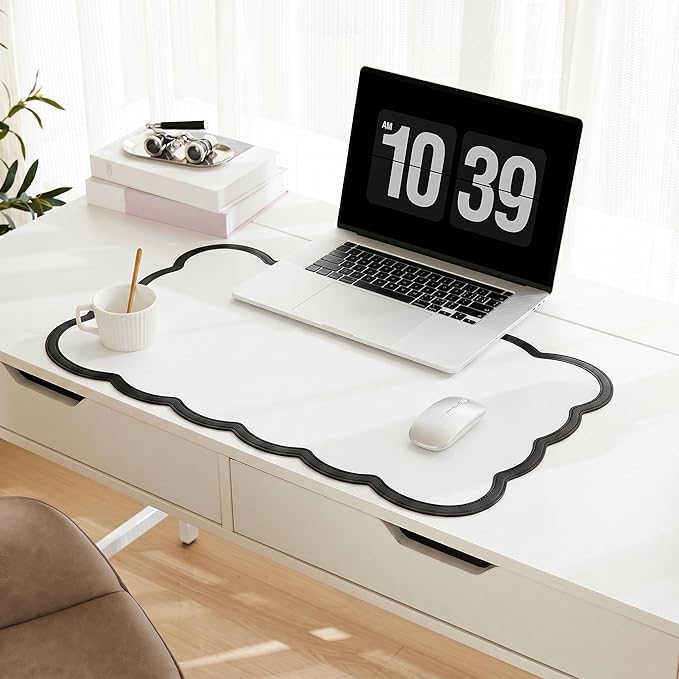 Scalloped Desk Mat, 23.6" x 11.8" Cute Small Aesthetic Desk Accessories by Ohocut