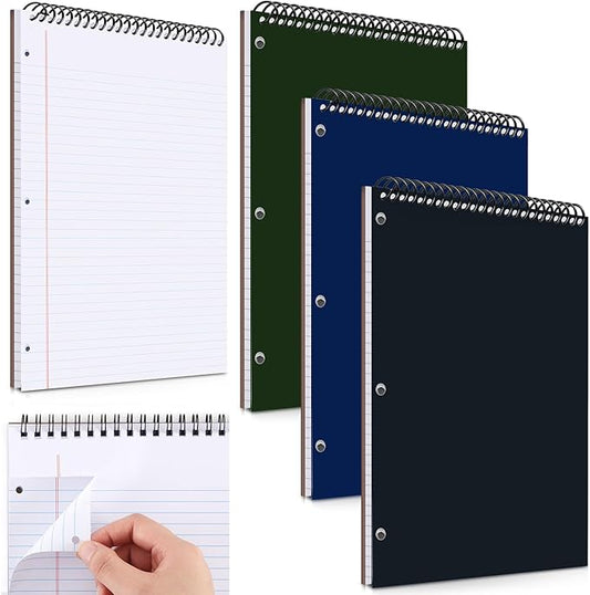 3 Packs 8.5" x 11" Top Spiral Notebook with 3 Hole Punched Legal Pads College Ruled Notepad 50 Sheets Hard Cardboard Paper Wirebound Notepad for Office School Business (Dark Colors)-DeskLoop Office