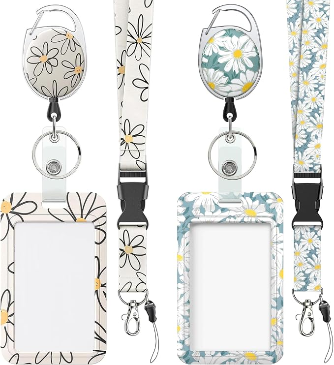 Uniclife 2 Pack Floral Sliding Badge Holder White Blue Flower Plastic Case by UnicLife