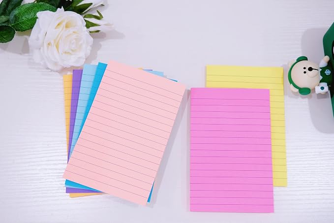 Lined Sticky Notes 4x6 in Post, 8 Colors Self Sticky Notes Pad Its, Bright Post - Image 3