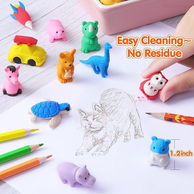 40 Pcs Animal Erasers Desk Pet for Kids 3D Puzzle Pencil Eraser Treasure Box Toy for Classroom School Prize Kids Party Favors Back to School Supplies Easter Egg Fillers Goodie Bag Stuffers Gift-DeskLoop Office