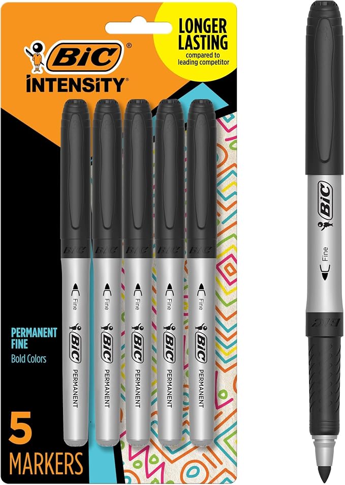 BIC Intensity Black Permanent Markers, Fine Point, 5-Count Pack of Black Markers by BIC