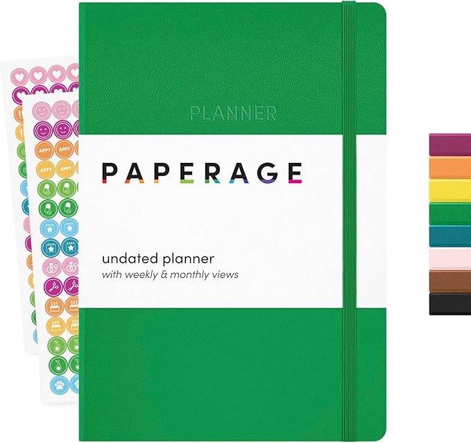 PAPERAGE Undated Weekly & Monthly Hardcover Planner, 5.6 in x 8 in, Includes by PAPERAGE