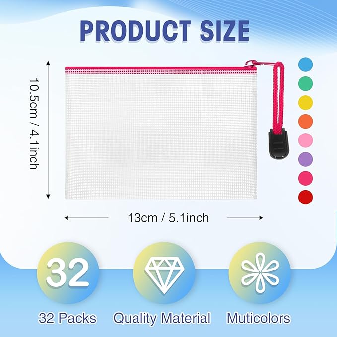Jetec 32 Pcs Mesh Zipper Bags Toy Storage Bikini Organizer Bag Bolsas Para Guardar Trajes De Baño Waterproof Zipper Reusable Pouch Puzzle Multipurpose for Storage Office(Stylish Color,5.1 x 4.1 Inch)-DeskLoop Office