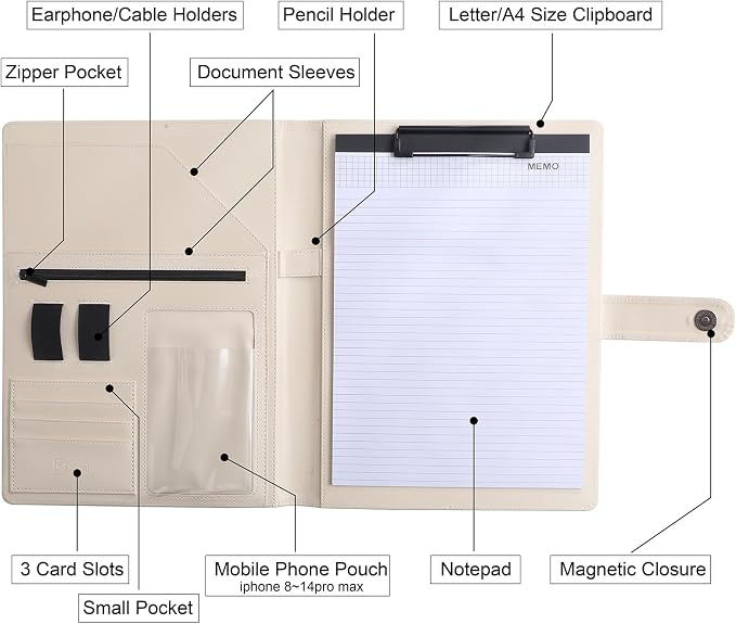 12.8 * 9.6 inch Portfolio Case Business Padfolio, Smart Phone is Usable in - Image 3