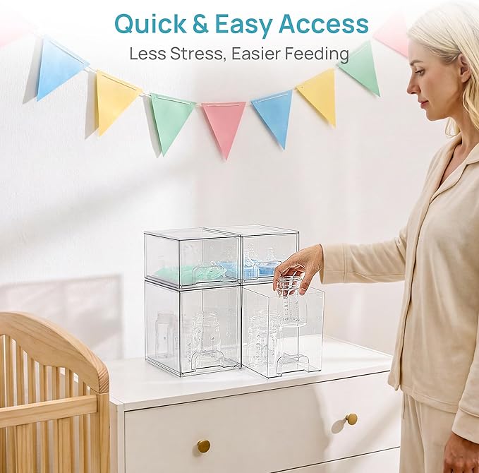 Vtopmart 4 Pack Baby Bottle Organizer Set, Stackable Storage Drawers Ideal - Image 6