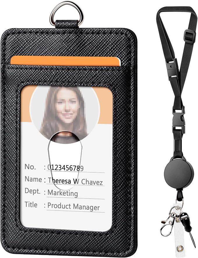 Leather Badge Holder and Adjustable Retractable Lanyards, Quick Release Buckle by Coloryourlife