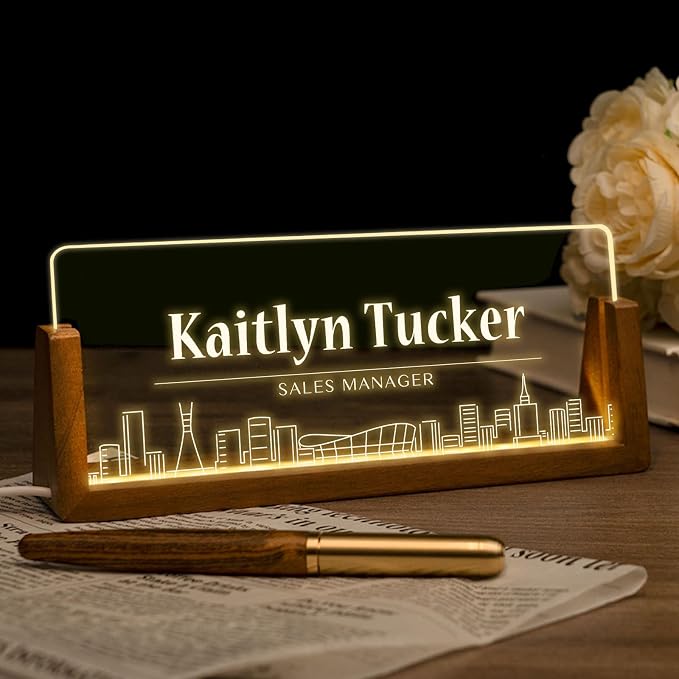 Desk Name Plate Personalized, Custom Office Light Up Name Plate by Ueedklaayy