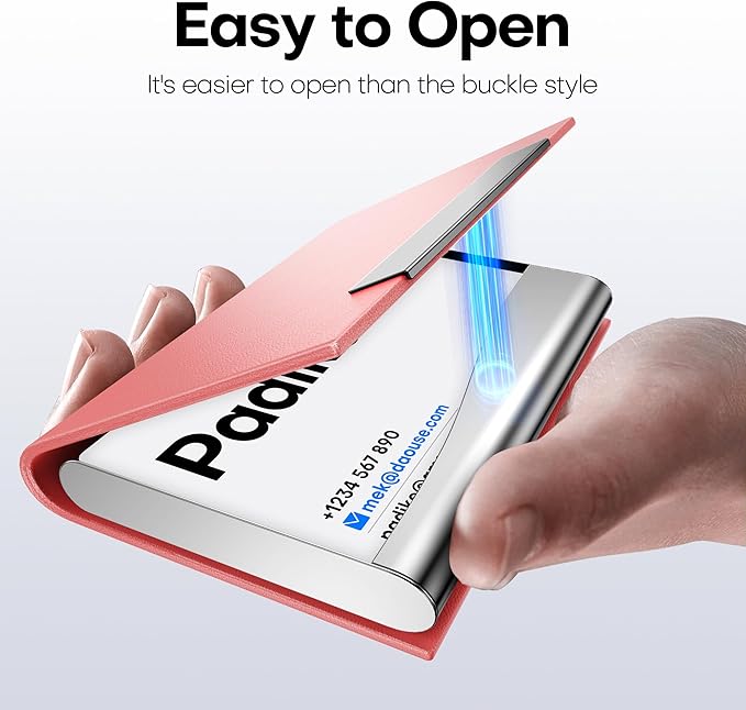 Padike Business Card Holder, Professional PU Leather & Stainless Steel Multi - Image 4