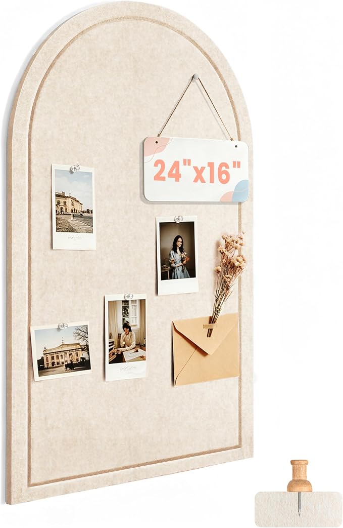 Large Arched Felt Bulletin Board 24"x16", 1/2" Thick Foldable Pin Board by AkuDecor