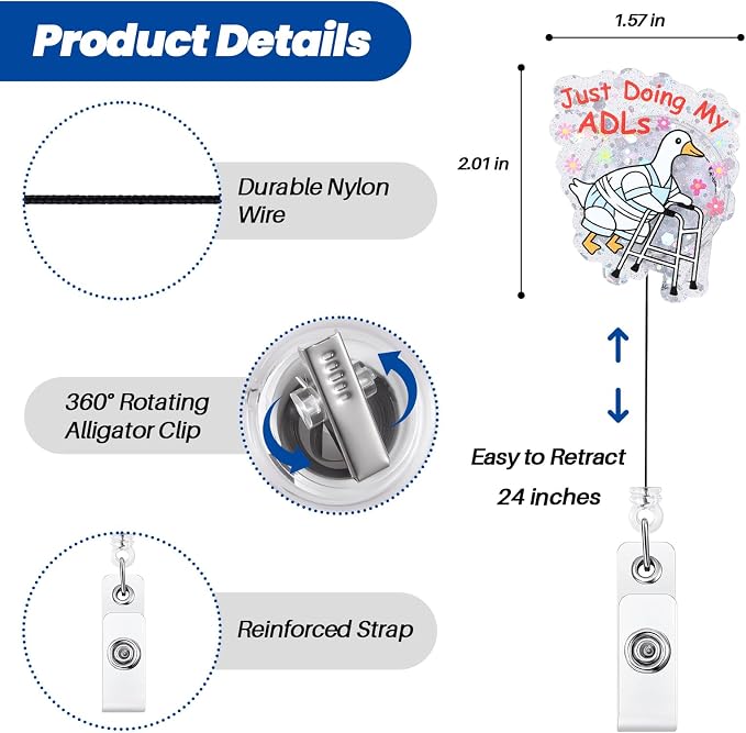 Just Doing My ADLs Funny Nurse Badge Reel, Cute Silly Goose Retractable ID - Image 3