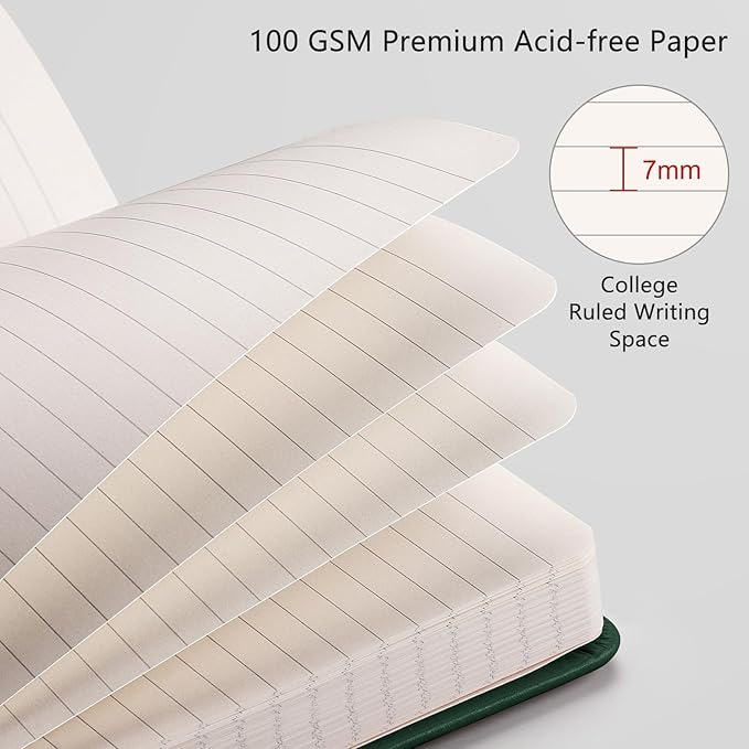 RETTACY Lined Journal Notebook, 2-Pack, 192 Numbered Pages per Pack, A5 Medium Size (5.7'' x 8.3''), for Men & Women, Writing, Work, Leather Hardcover, 100 GSM Thick Paper (Black & Dark Green)-DeskLoop Office