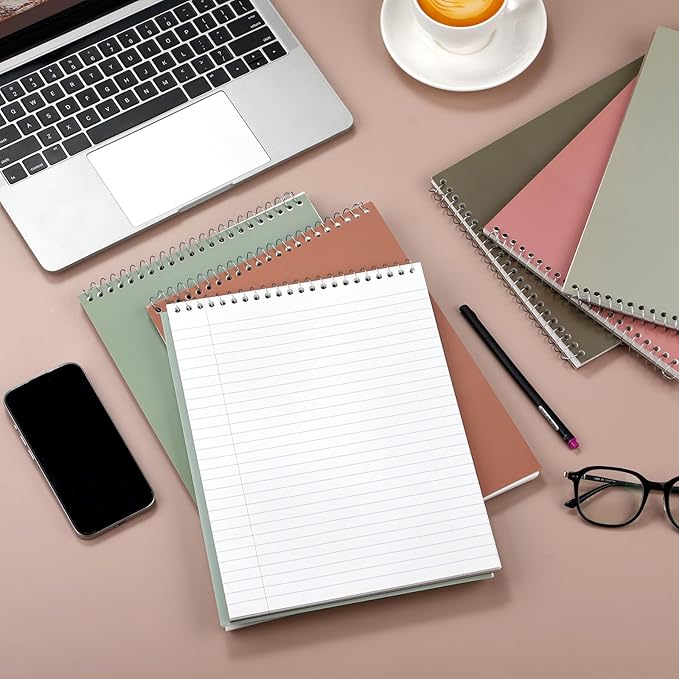 6 Pack 8.5 x 11'' Top Bound Office Steno Book Wide Ruled Double Sided Spiral Notebooks Reliable White Paper 70 Sheets/Pad Pastel Colors Covers for Writing School Notes(Classic Color)-DeskLoop Office