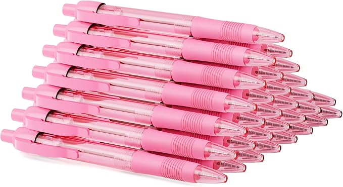 deegtran Pens Bulk, 30 Pack No Bleed Pink Ink Click Pens by DEEGTRANPENS