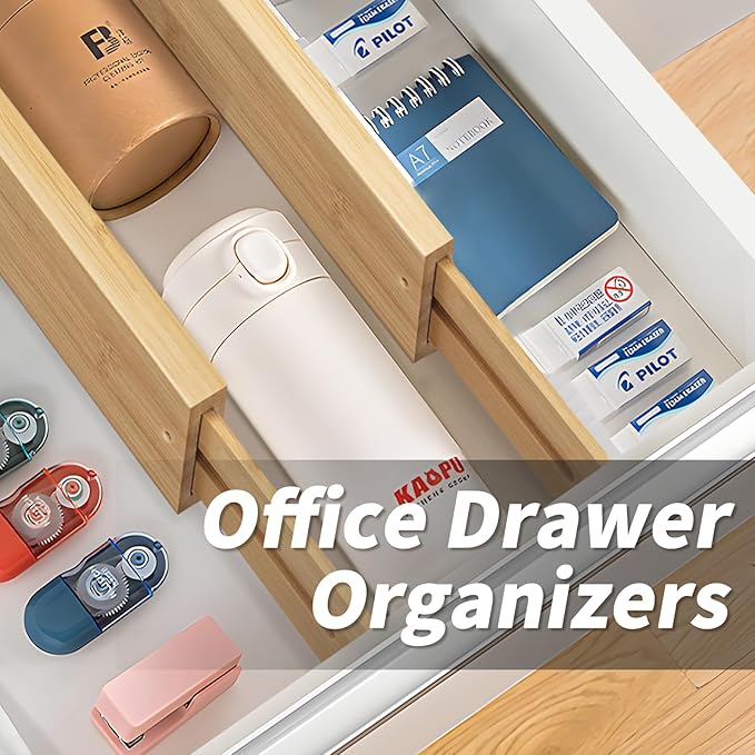 6 pcs Large Bamboo Drawer Dividers, Expandable 17"-22" Wooden Organizers for Kitchen, Office, Dresser, Bedroom, Clothes-DeskLoop Office