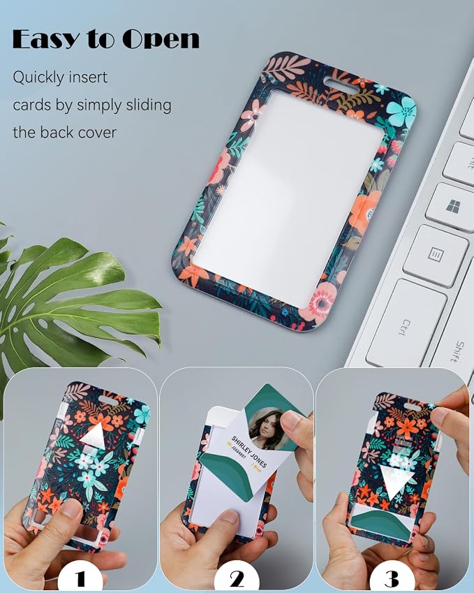 Uniclife Fashionable Sliding Badge Holder, Flower Pattern Plastic Card Holder - Image 2