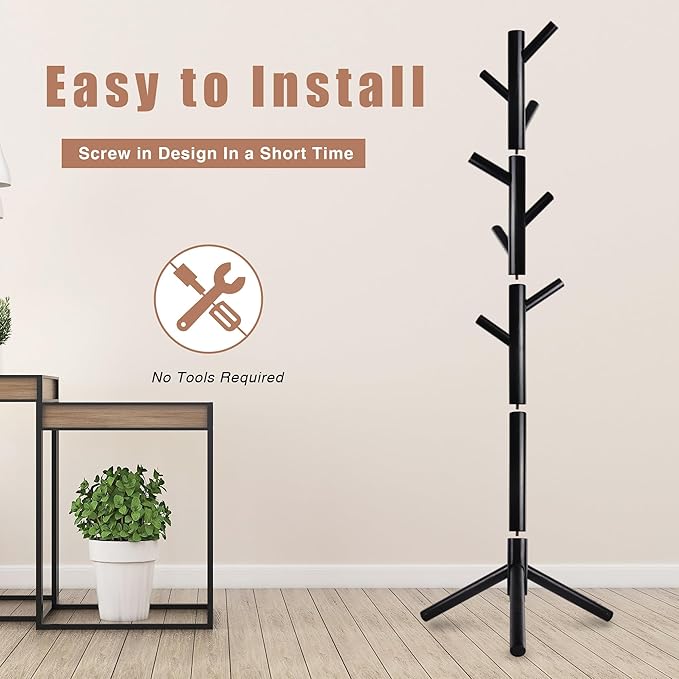 Wooden Coat Rack, Free Standing Coat Rack with 8 Hooks 3 Adjustable Heights for Clothes, Hats, Handbags, Coat Tree Easy Assembly for Entryway, Bedroom, Hallway, Office(2PCS)-DeskLoop Office