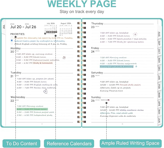 Planner 2026-2027, Weekly and Monthly Academic Year Calendar Planner, July 2026 - Image 2