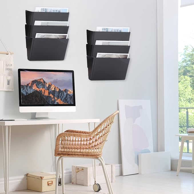 EASEPRES 6 Pack Black Plastic Single Pocket Hanging File Organizer, Wall Mount - Image 5