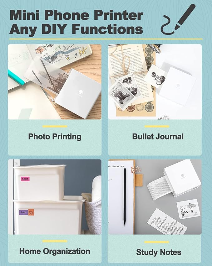 Phomemo Sticker Printer- Mini Thermal Sticker Printer Machine, Small Pocket Label Maker Instant Print for DIY Creation, Study Notes, Photos, Portable Inkless Photo Maker for Kids/Students, White-DeskLoop Office