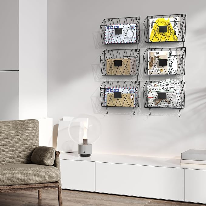 CADUKE 6 Pack Wall File Organizer, Metal Hanging Folder Holder Mail Magazine - Image 7