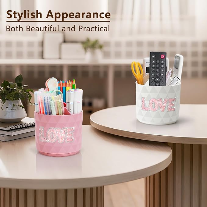 Bling Desk Organizer, Glitter Love Rhinestone Rotating Pencil Pen Holders - Image 8