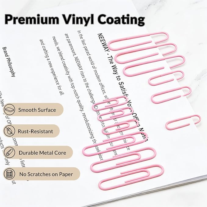 NEEWAY 450pcs Paper Clips Assorted Sizes, Small and Large Paper Clips, Coated - Image 5