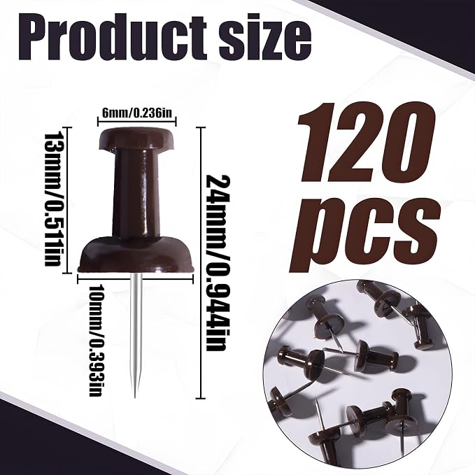 VAPKER Push Pins Tacks 120Pcs Solid Chocolate Color Thumb Tacks Larger Size Pin - Image 2