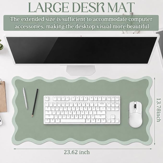 Hahafelt Scalloped Desk Mat Large Desk Pad Cute Coquette Table Mat Back to - Image 2
