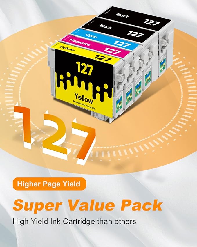 MILEKO 127XL Ink Cartridge Remanufactured Replacement for Epson 127 XL Ink Cartridges T127 Ink for Workforce 60 545 845 645WF-3540 WF-3530 WF-3520 WF-7010 WF-7510 Stylus NX530 NX625 Printer (5 Pack)-DeskLoop Office
