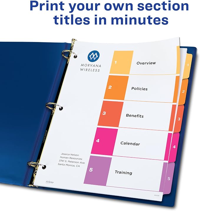 Avery Dividers for 3 Ring Binders, 5 Tabs per Set, Customizable Table of - Image 2