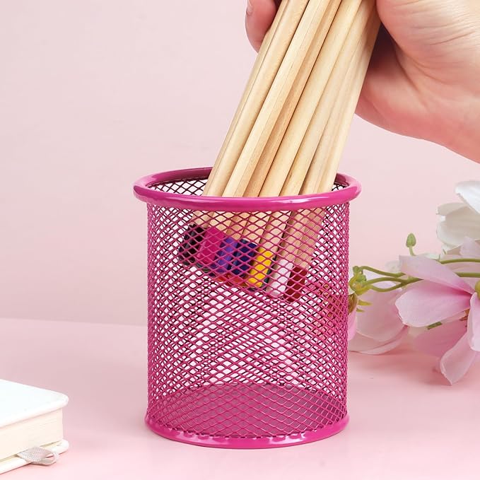 Tamaki Pen Holder Cup for Desk, Wire Mesh Pencil Cup Holder for Desk Office Pen Organizer (Pink)-DeskLoop Office