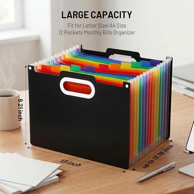 Comix Expanding File Folder, 13 Pockets Accordion File Organizer, Letter/A4 - Image 2