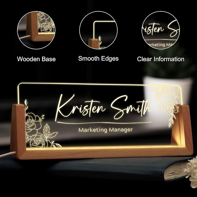 Custom Name Plate for Desk, Personalized Light Up Acrylic Desk Name Plate - Image 4