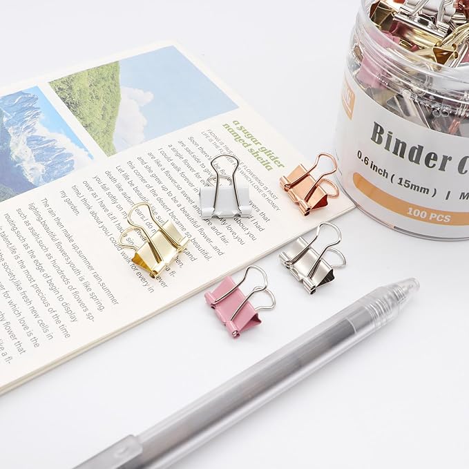 Mini Binder Clips, Paper Clip, Small Paper Clamps 15mm, 100 Pack Micro Size - Image 3