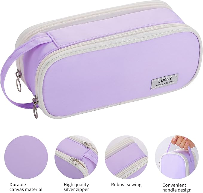 Dugio Big Pencil Case for Girls Teens Kids Zipper Pencil Pouch with Handle Organizer Pencil Bag Aesthetic Pencil Box for School Purple-DeskLoop Office