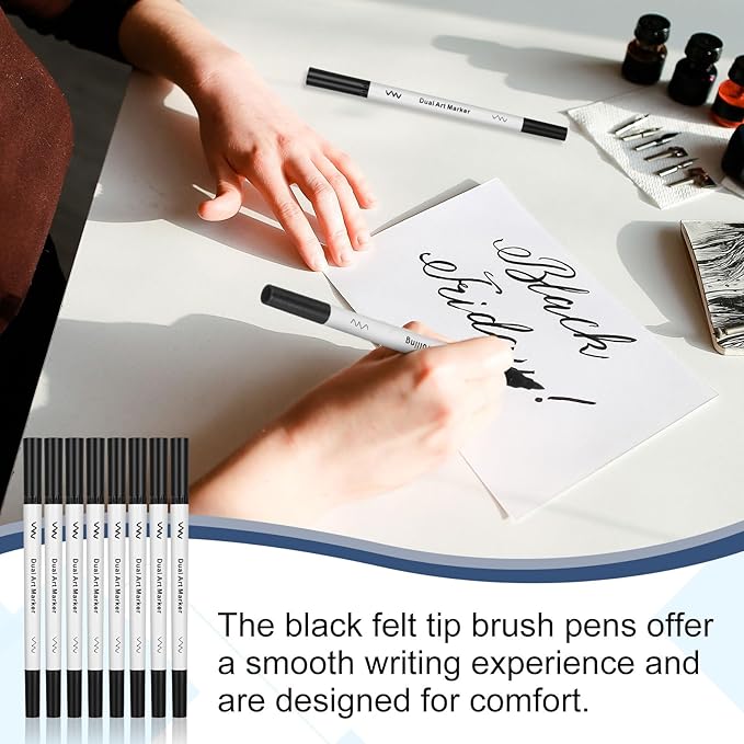 150 Pcs Black Drawing Pens Bulk Dual Brush Fineliners Pens Felt Tip Markers for Art Drawing Sketching-DeskLoop Office