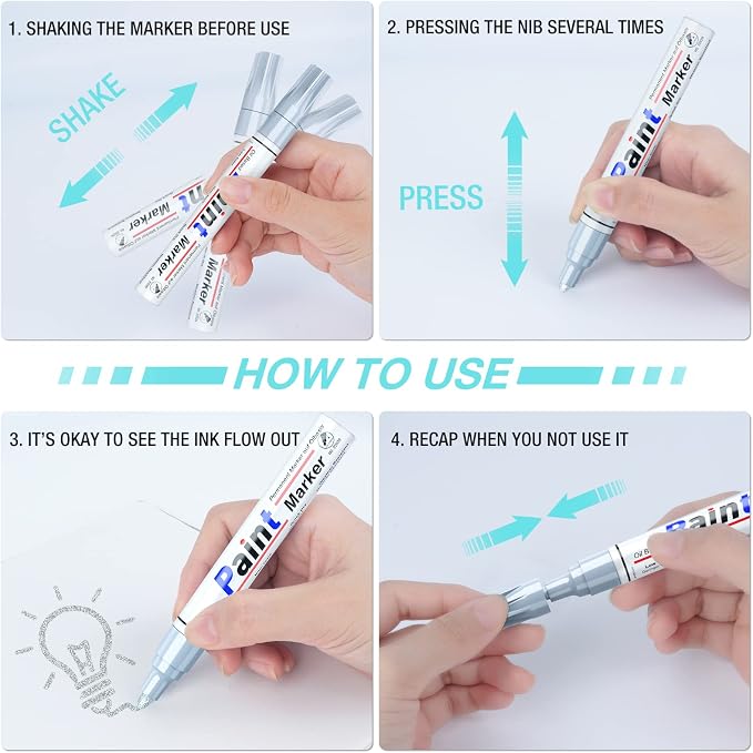 Silver Paint Pen Permanent Metallic Marker - Image 7